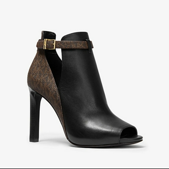 NEW Michael Kors MK Designer Lawson Open Toe Boots Booties Black 6 - Picture 1 of 8